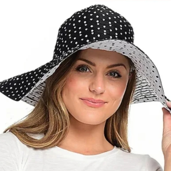 NYC UNDERGROUND UPF 50 WOMEN’S POLKA SUMMER HAT Blue/White Packable Foldable - Picture 1 of 4